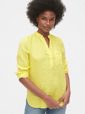 Gap yellow linen popover shirt XS 0 2